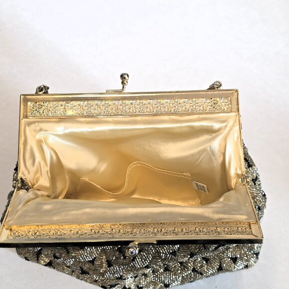 Vintage Hand Beaded Gold and Black Evening Retro Handbag with Handles - 1930s - Picture 4 of 7
